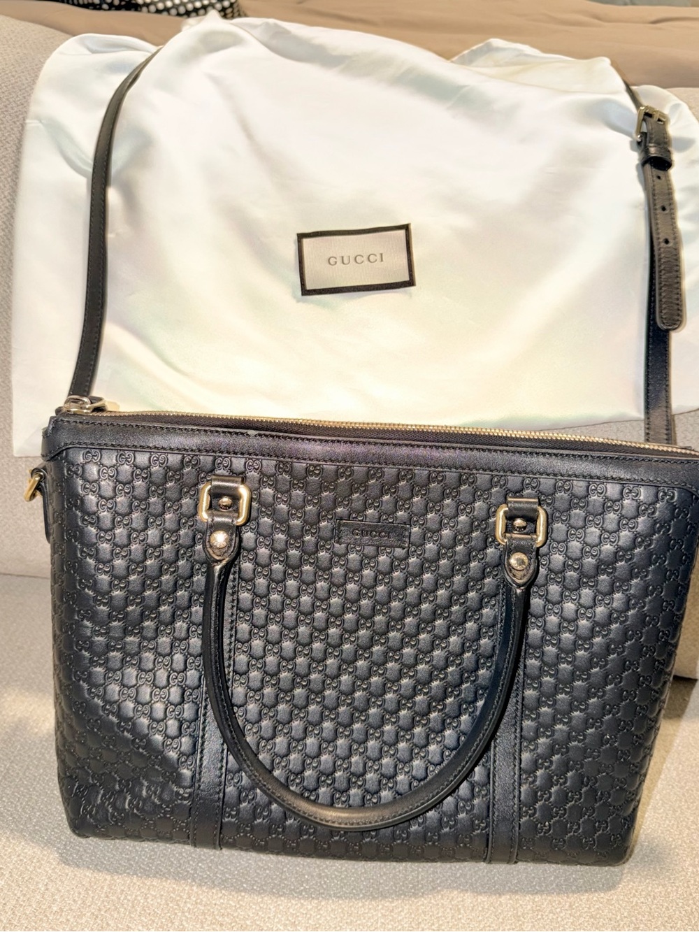 Microguccissima Gucci Black Leather GG Embossed Satchel